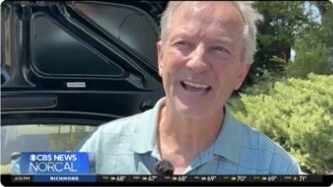 Frame from CBS San Francisco’s report on Doug Brown’s unclaimed-property claim.