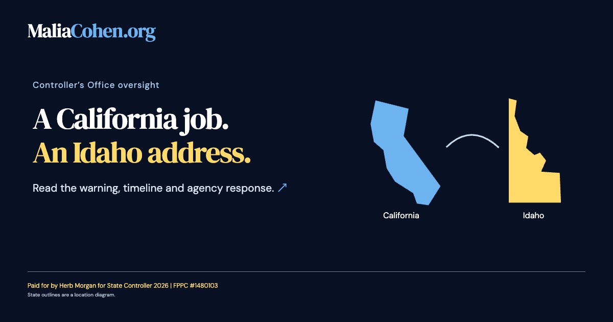 Controller’s Office oversight: A California job. An Idaho address.